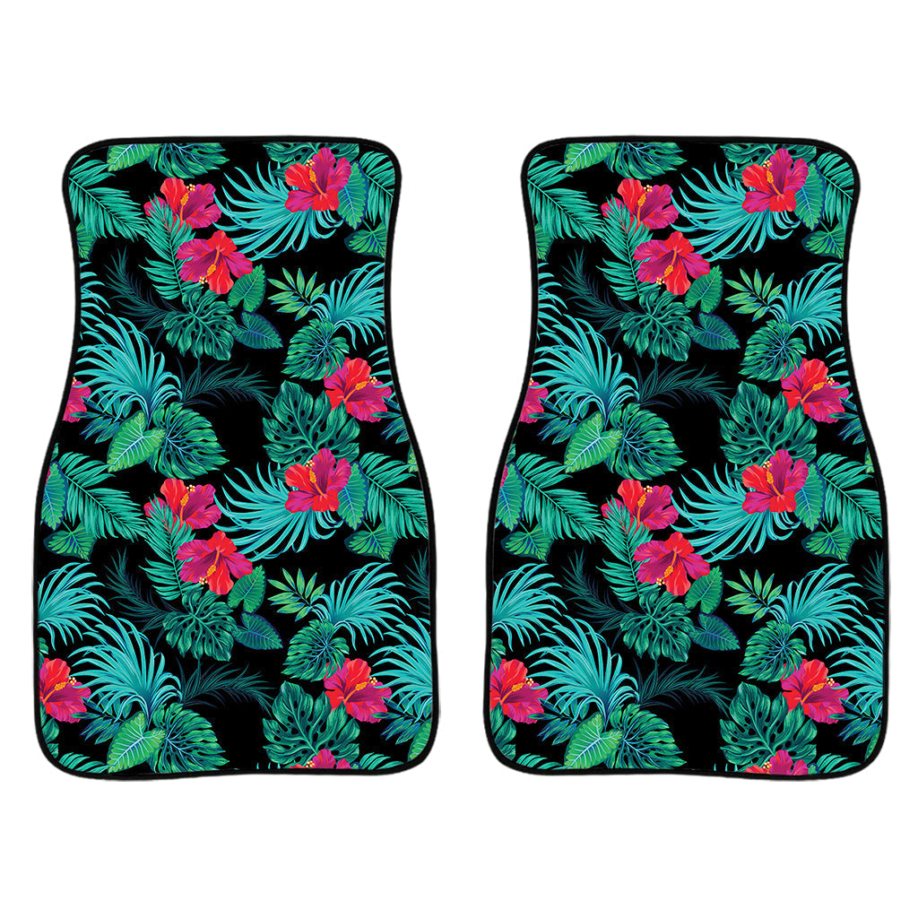 Turquoise Hawaiian Palm Leaves Print Front And Back Car Floor Mats/ Front Car Mat