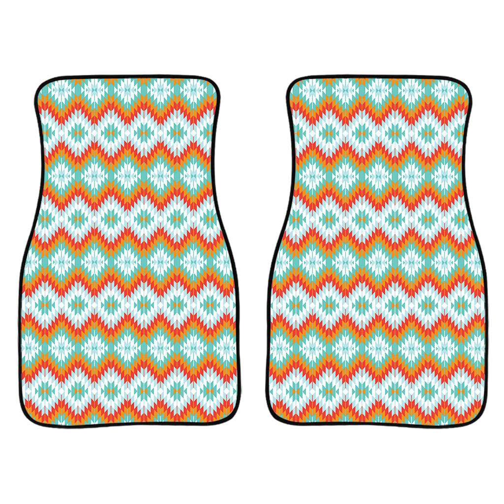 Turquoise Native American Pattern Print Front And Back Car Floor Mats/ Front Car Mat