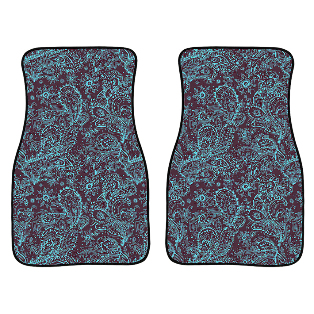 Turquoise Paisley Pattern Print Front And Back Car Floor Mats/ Front Car Mat