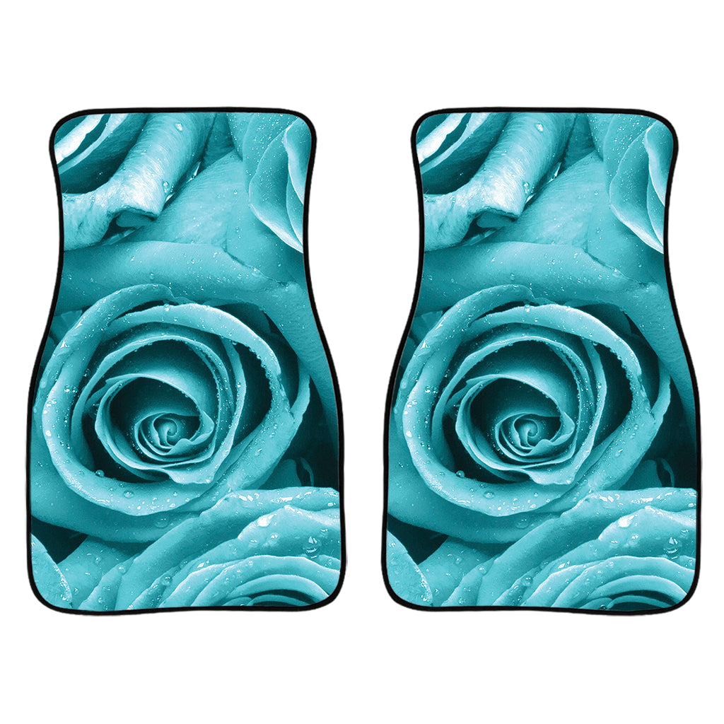 Turquoise Rose Flower Print Front And Back Car Floor Mats/ Front Car Mat