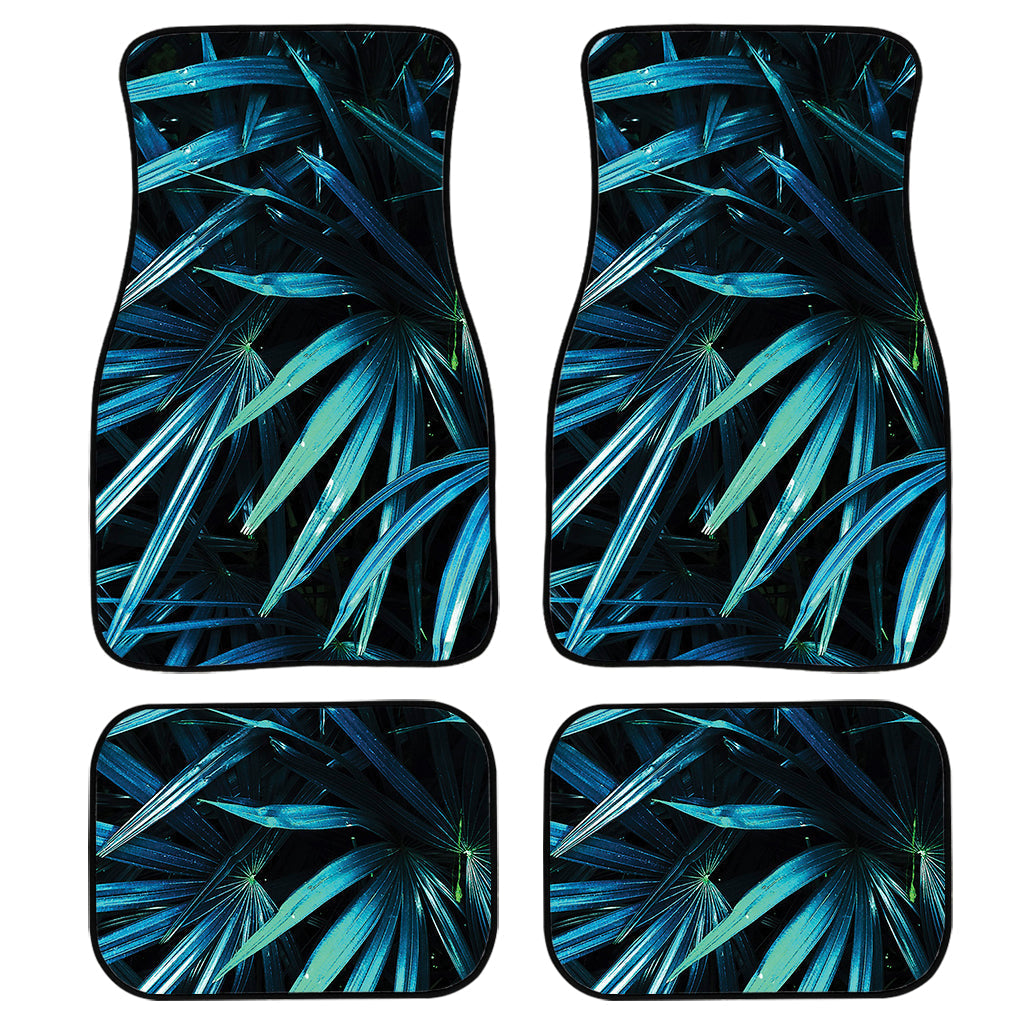 Turquoise Tropical Leaves Print Front And Back Car Floor Mats/ Front Car Mat