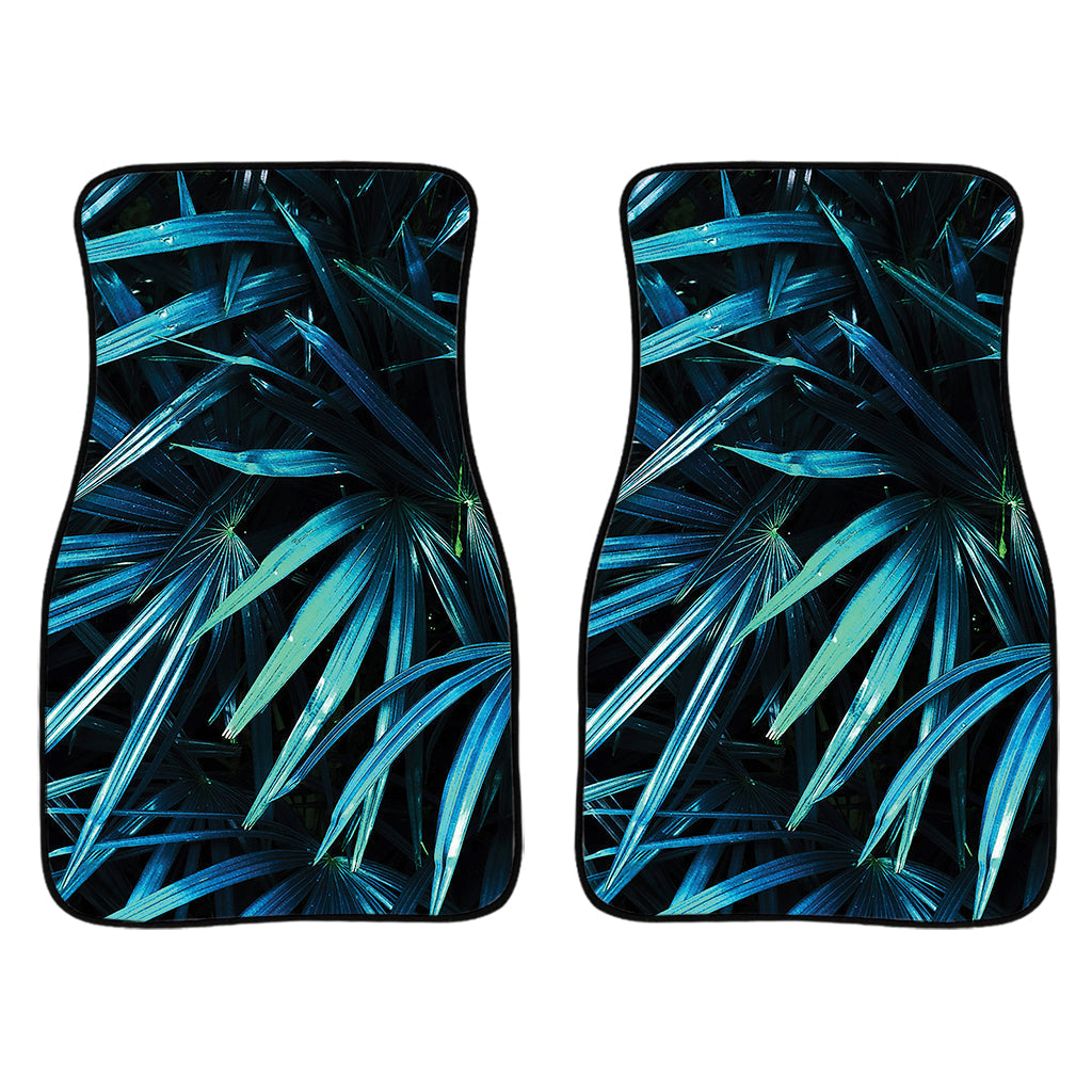 Turquoise Tropical Leaves Print Front And Back Car Floor Mats/ Front Car Mat