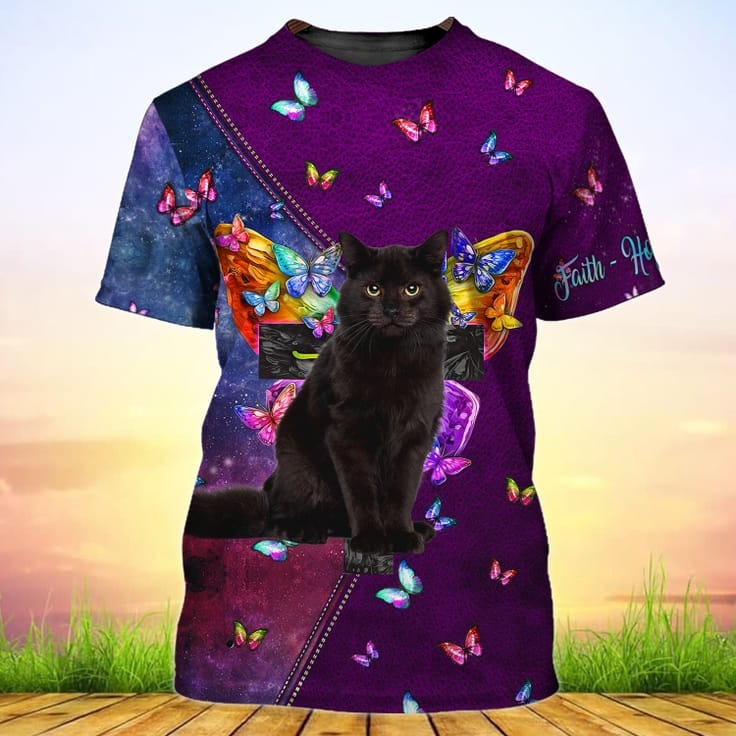 3D All Over Print Love Cat Shirt/ Unisex Cat Tshirt/ Faith Hope Love Cat Shirt