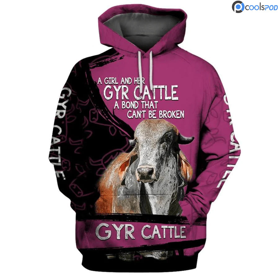 A Girl And Gyr Cattle A Bond That Can''t Be Broken 3D Hoodie/ Women Cow Hoodie Farm Mom Gift