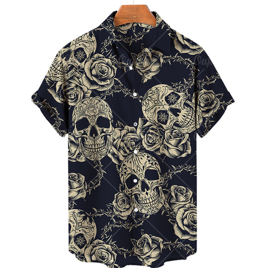 Skull and Rose Hawaiian Shirt/  Hawaii shirt for Men/ Gift for Skull Lovers