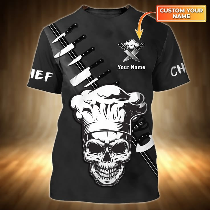 Tattooed Chef 3D Tshirt/ Skull Master Chef Shirt/ Black T Shirt For A Chef