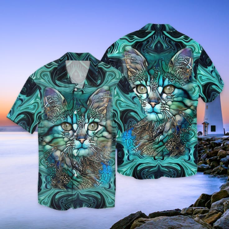 Cat Beautiful Art 3D Hawaiian Shirt/ Cool Cat Hawaiian Shirt For Men And Women/ Cat Aloha Beach Shirt