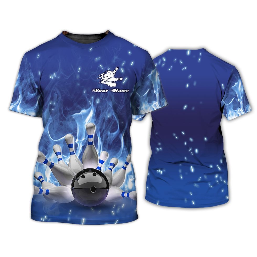 Bowling On Blue Fire 3D Tshirt/ Custom Bowling Shirt Men And Women/ Bowling Lover Gifts