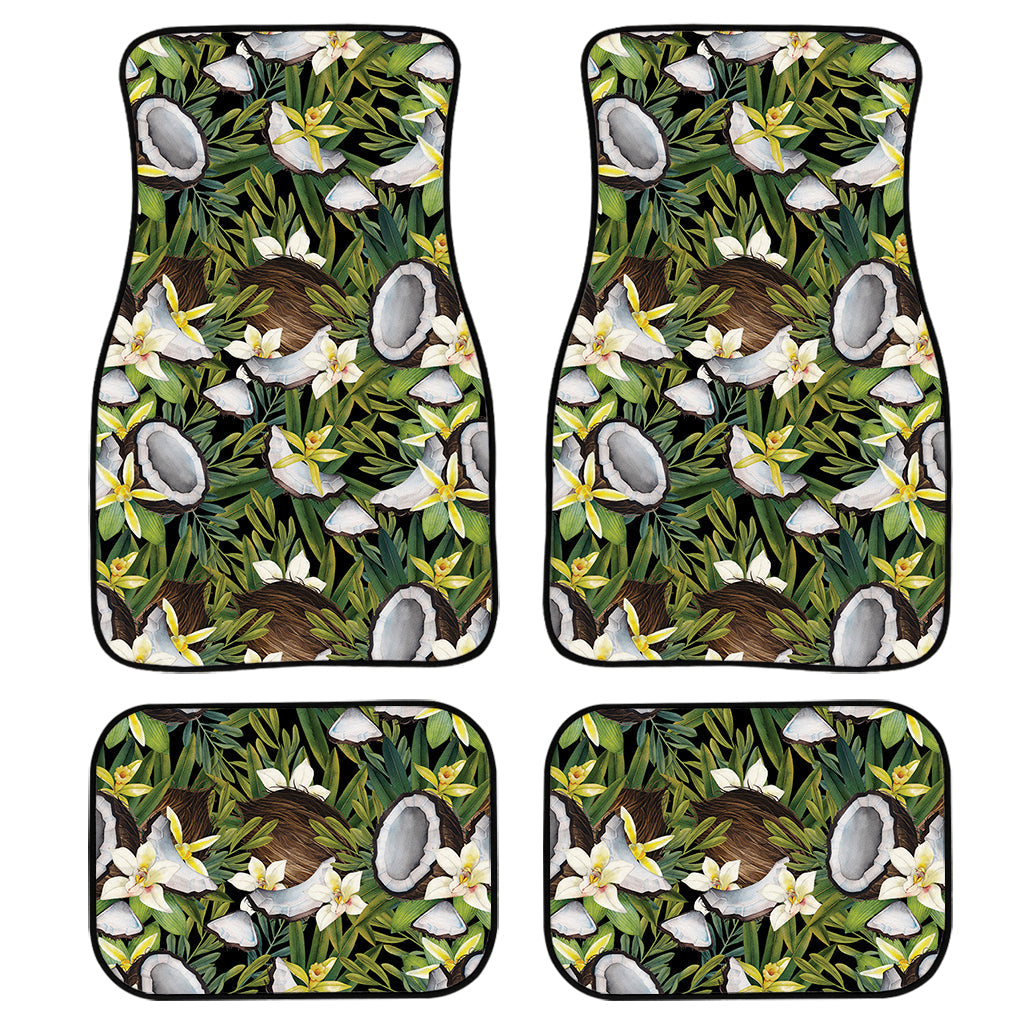 Vanilla Flower And Coconut Pattern Print Front And Back Car Floor Mats/ Front Car Mat