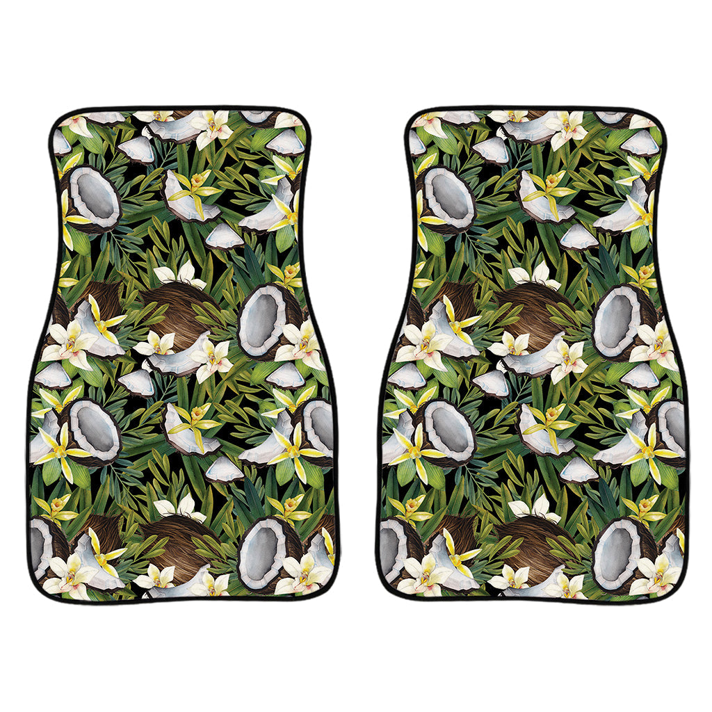 Vanilla Flower And Coconut Pattern Print Front And Back Car Floor Mats/ Front Car Mat