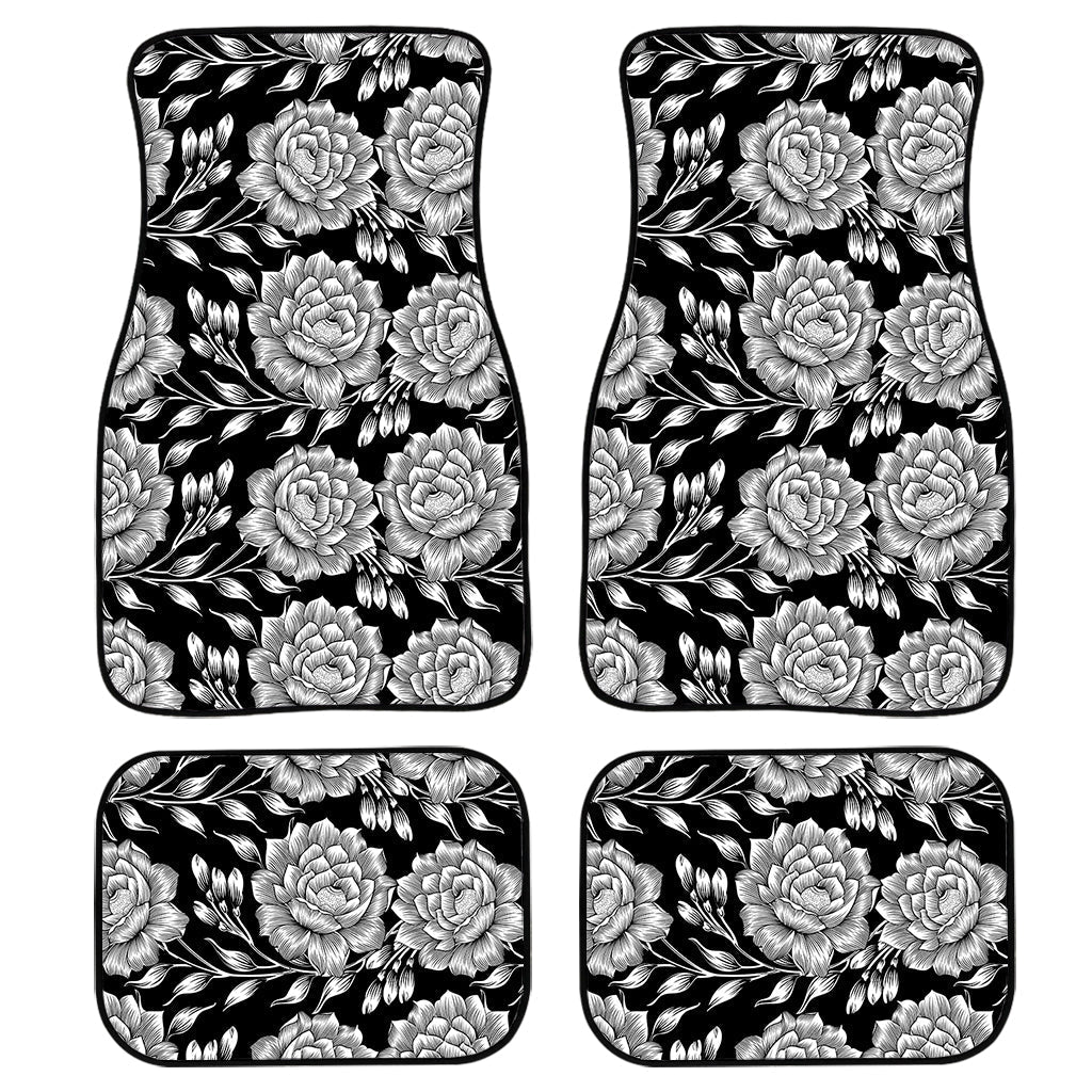 Vintage Black And White Floral Print Front And Back Car Floor Mats/ Front Car Mat