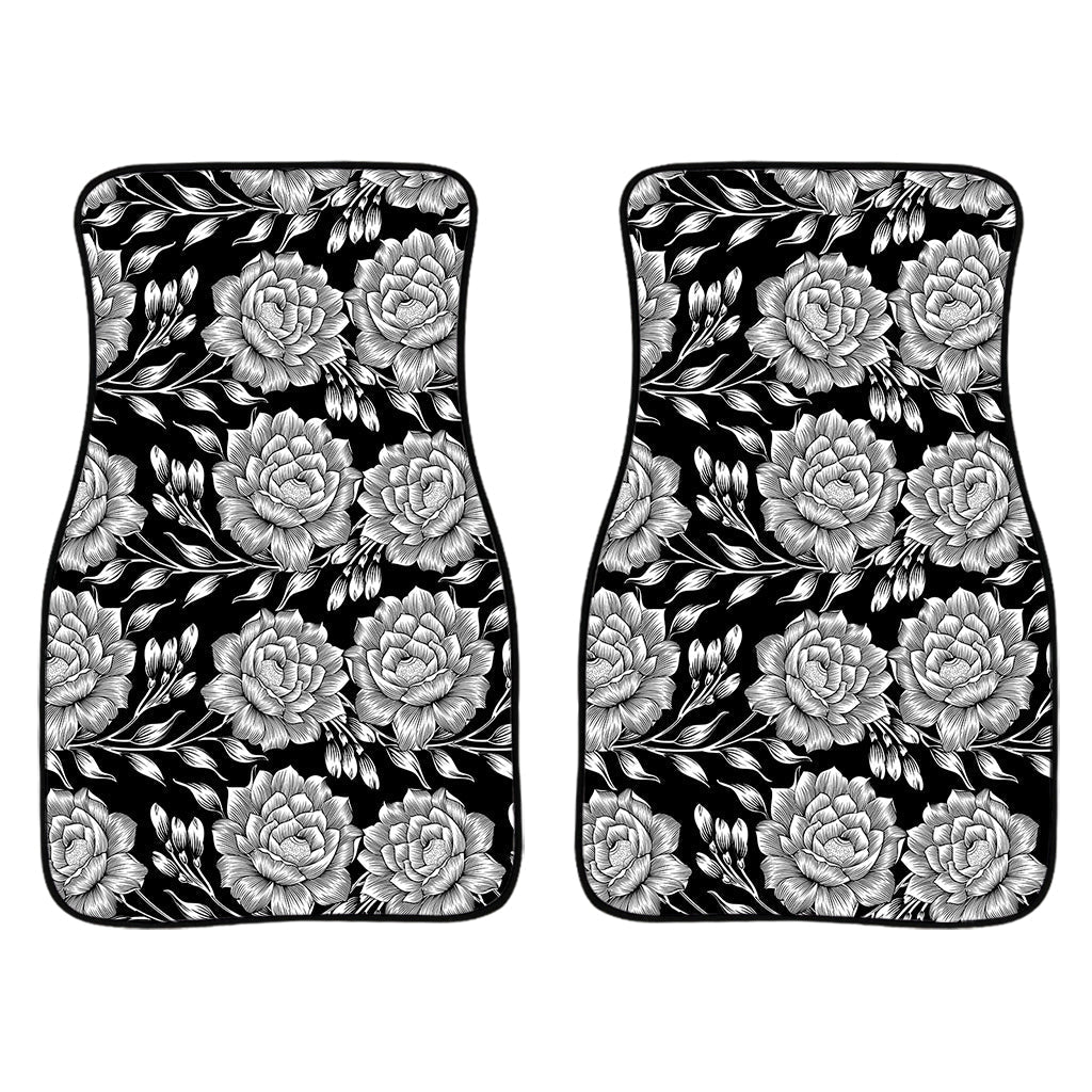 Vintage Black And White Floral Print Front And Back Car Floor Mats/ Front Car Mat