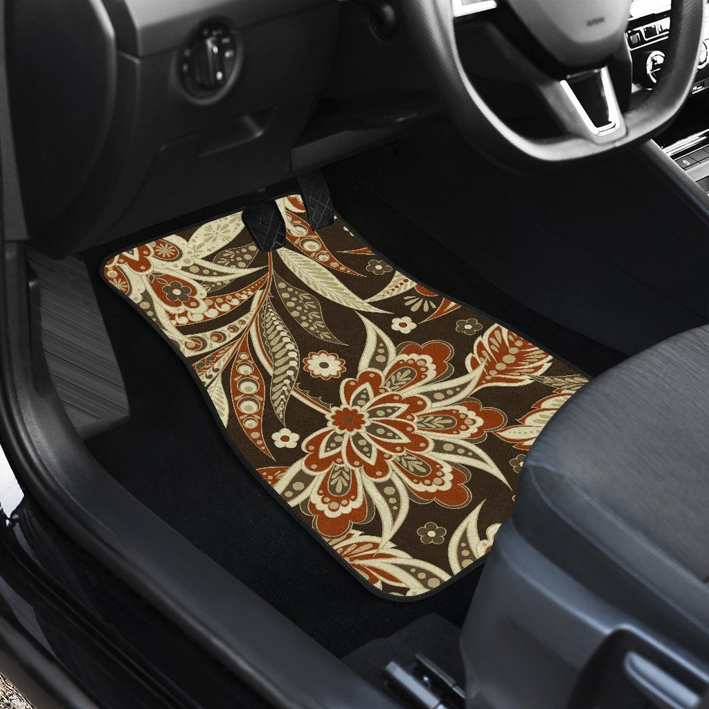 Vintage Brown Bohemian Floral Print Front And Back Car Floor Mats/ Front Car Mat