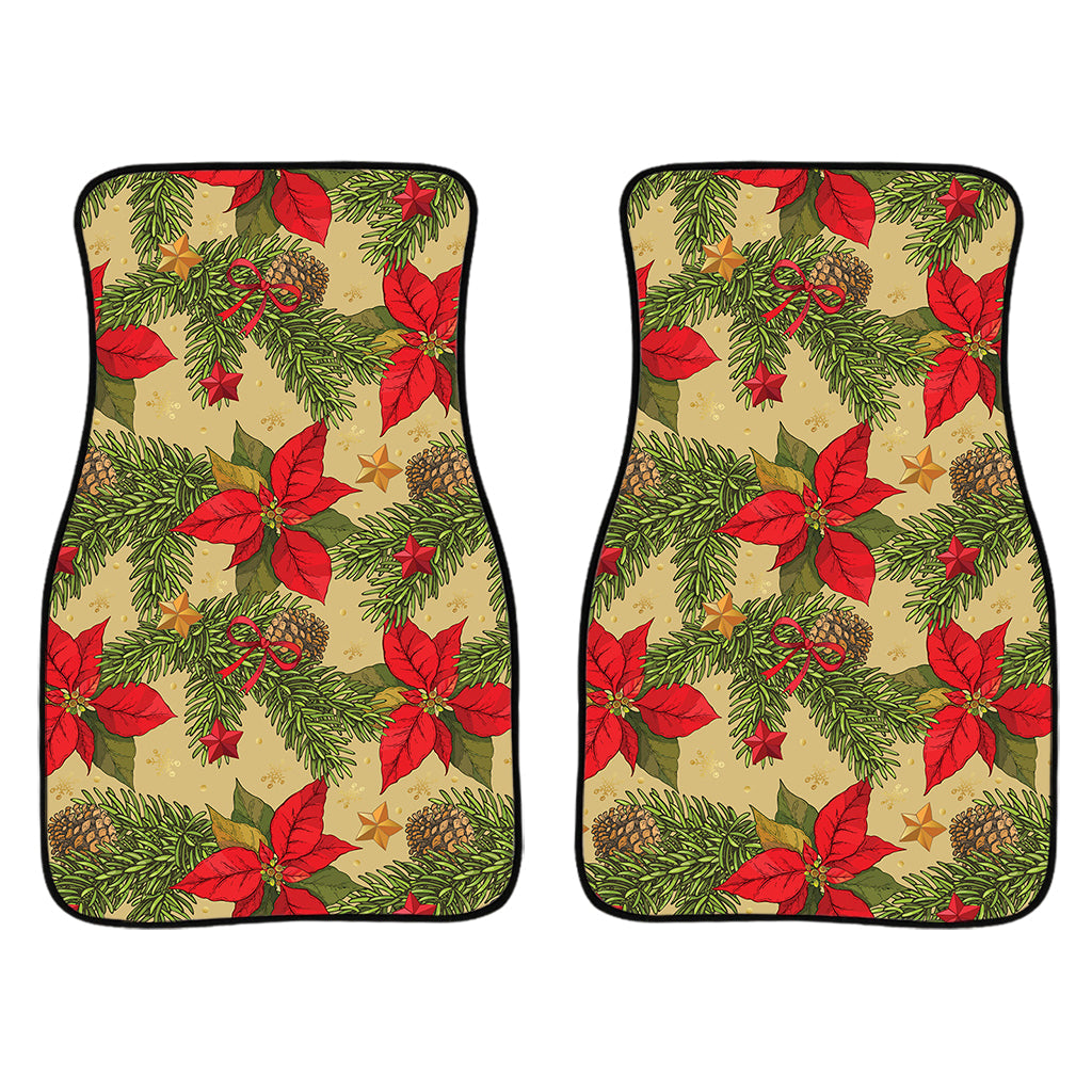 Vintage Christmas Poinsettia Print Front And Back Car Floor Mats/ Front Car Mat