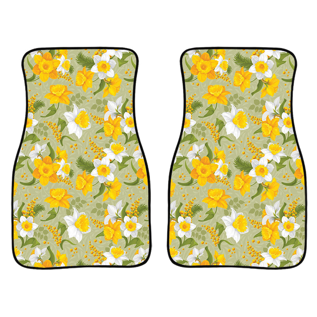 Vintage Daffodil Flower Pattern Print Front And Back Car Floor Mats/ Front Car Mat
