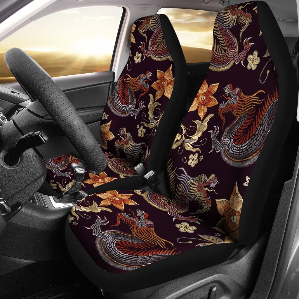 Vintage Dragon Flower Pattern Print Universal Fit Car Seat Covers
