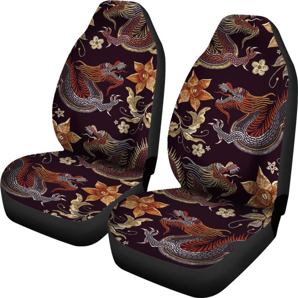 Vintage Dragon Flower Pattern Print Universal Fit Car Seat Covers