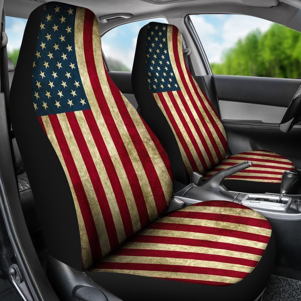 Vintage Grunge American Flag Patriotic Universal Fit Car Seat Covers