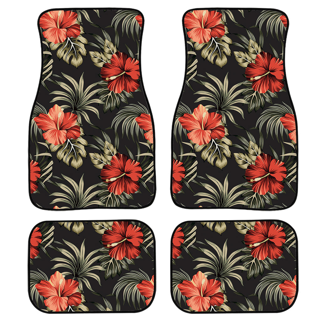 Vintage Tropical Hibiscus Floral Print Front And Back Car Floor Mats/ Front Car Mat