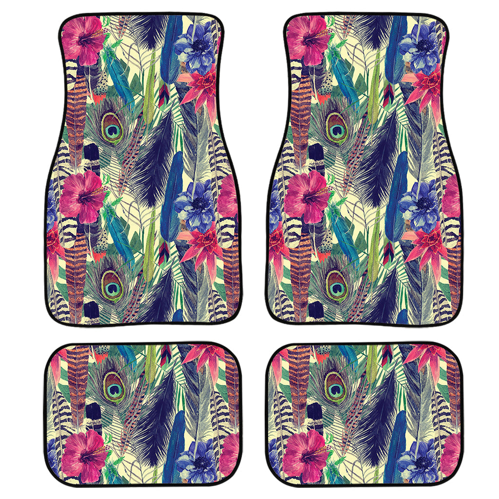 Vintage Watercolor Feather Print Front And Back Car Floor Mats/ Front Car Mat