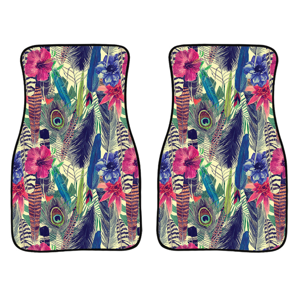 Vintage Watercolor Feather Print Front And Back Car Floor Mats/ Front Car Mat