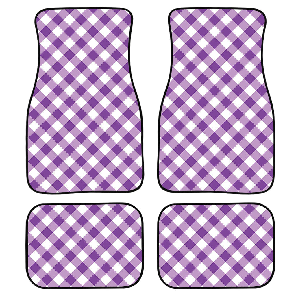 Violet And White Gingham Pattern Print Front And Back Car Floor Mats/ Front Car Mat