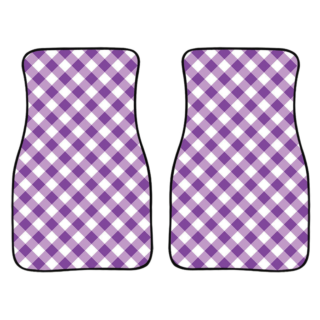 Violet And White Gingham Pattern Print Front And Back Car Floor Mats/ Front Car Mat