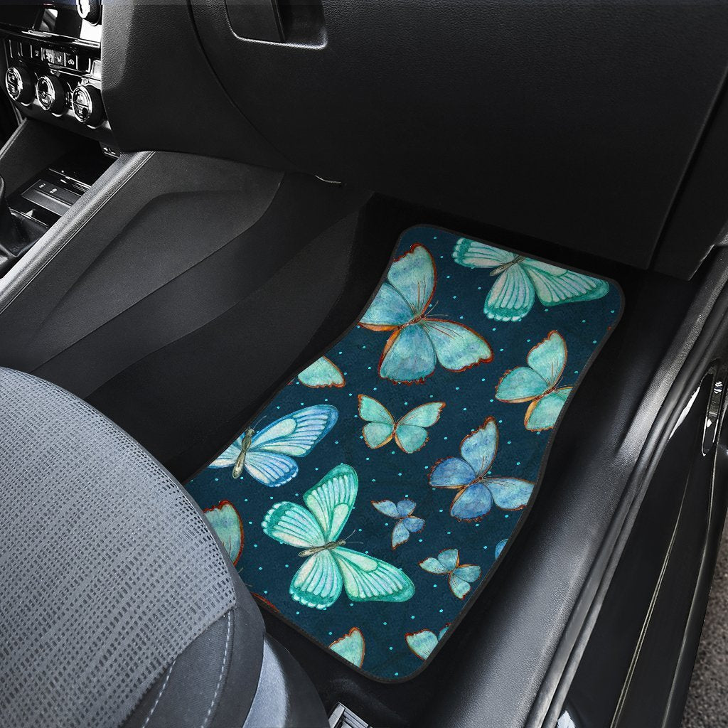 Watercolor Blue Butterfly Pattern Print Front And Back Car Floor Mats/ Front Car Mat