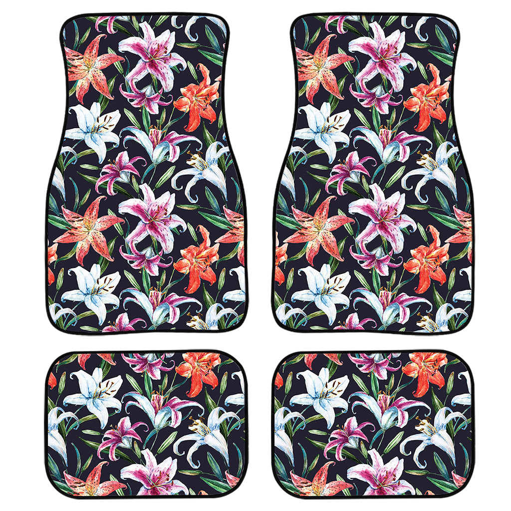 Watercolor Lily Flowers Pattern Print Front And Back Car Floor Mats/ Front Car Mat