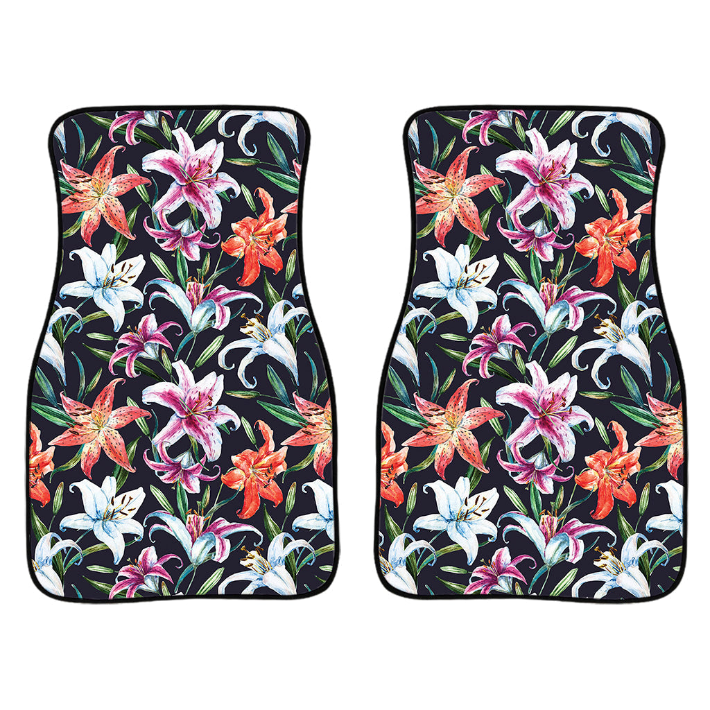 Watercolor Lily Flowers Pattern Print Front And Back Car Floor Mats/ Front Car Mat