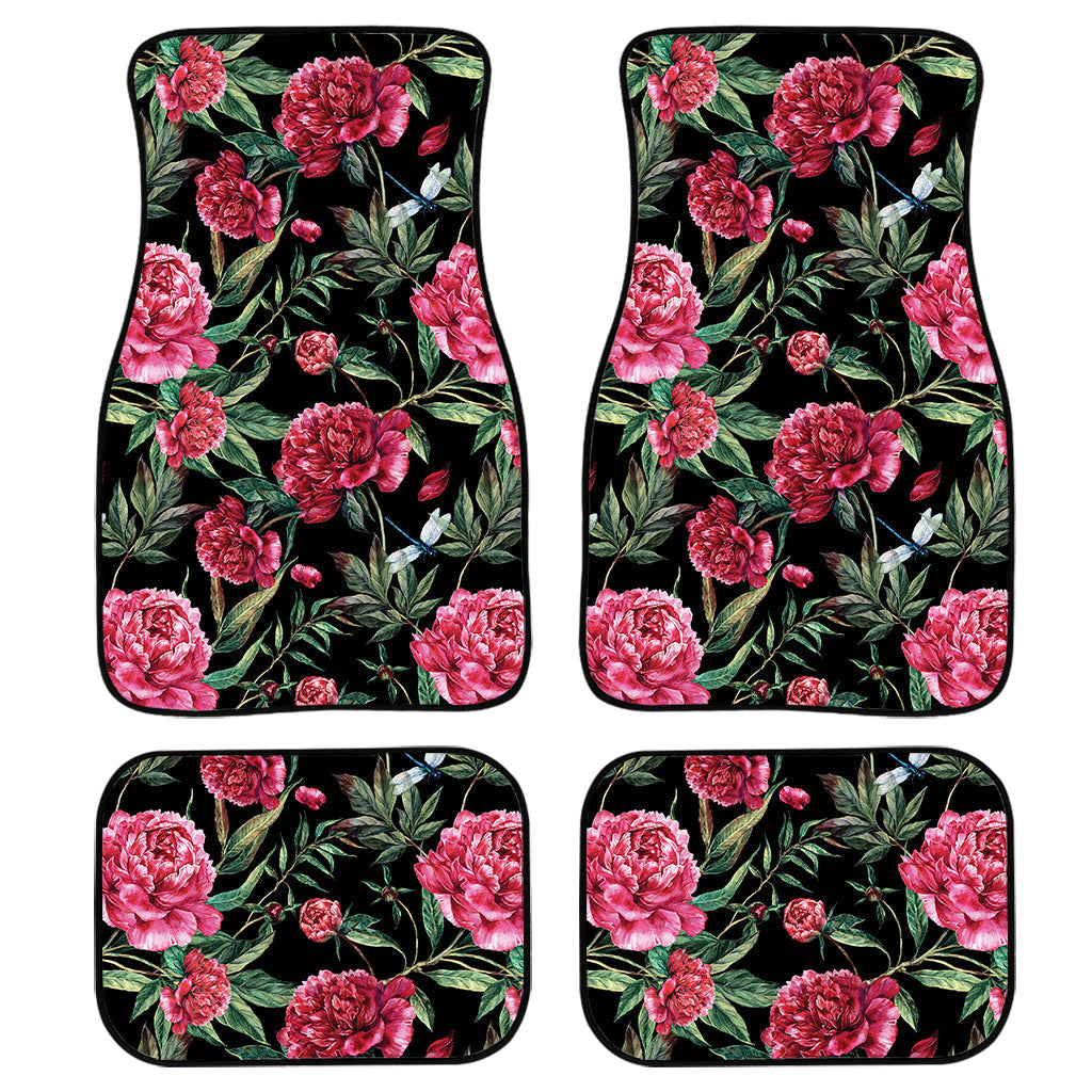 Watercolor Peony Pattern Print Front And Back Car Floor Mats/ Front Car Mat