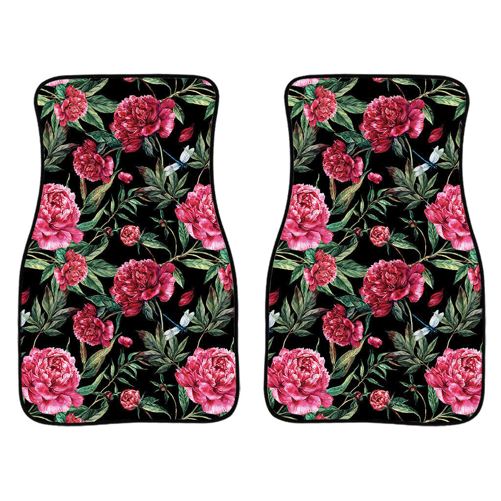 Watercolor Peony Pattern Print Front And Back Car Floor Mats/ Front Car Mat