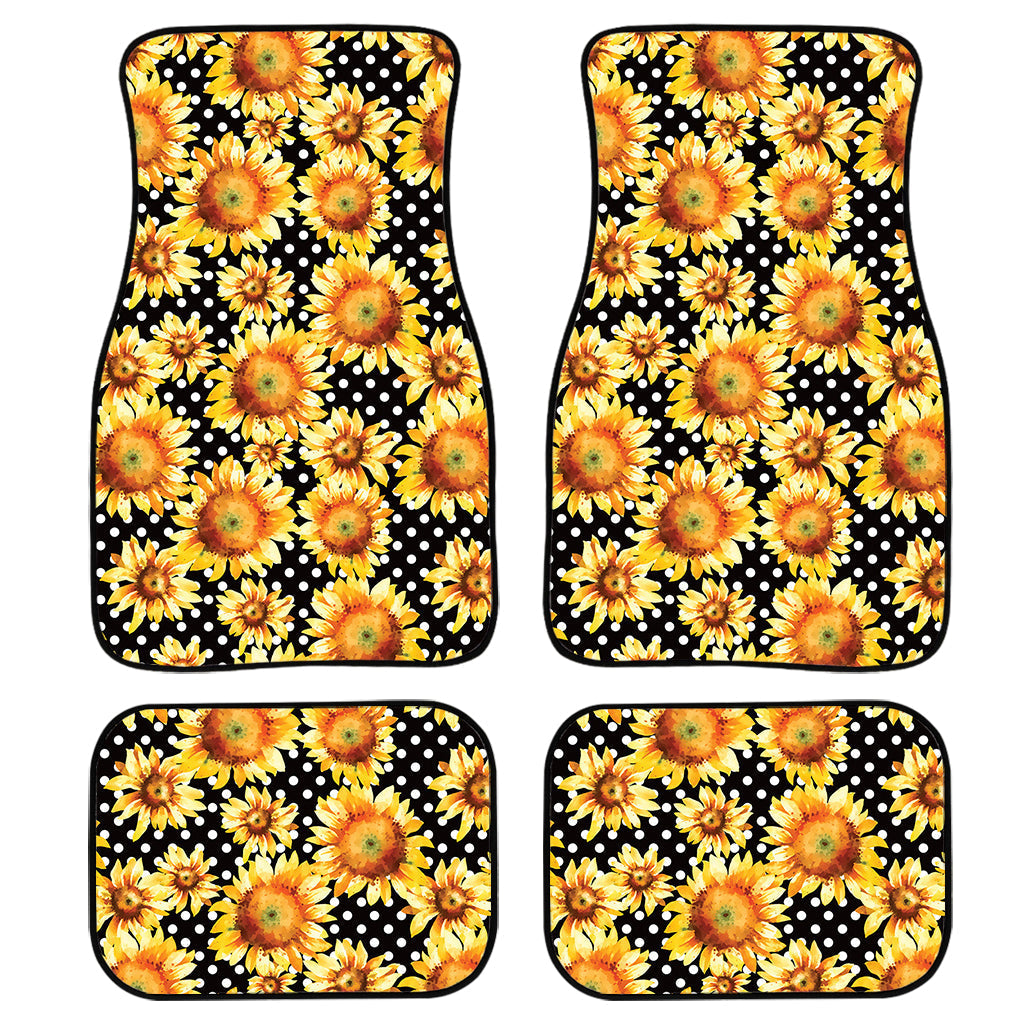 Watercolor Polka Dot Sunflower Print Front And Back Car Floor Mats/ Front Car Mat