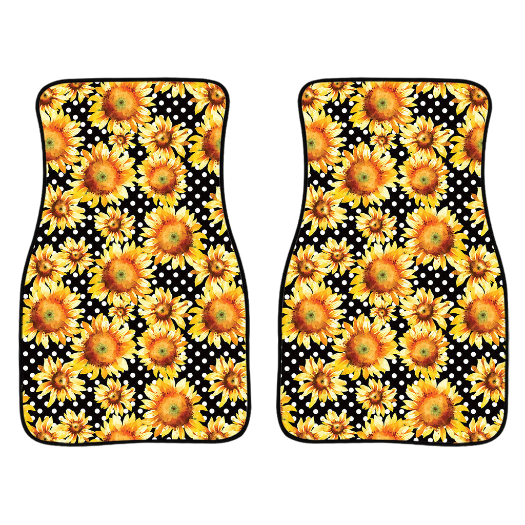 Watercolor Polka Dot Sunflower Print Front And Back Car Floor Mats/ Front Car Mat
