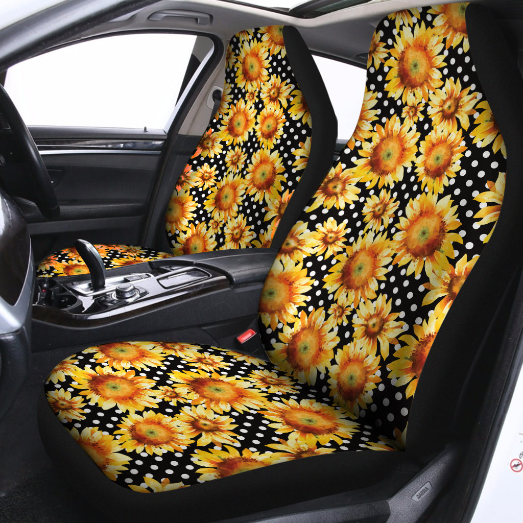 Watercolor Polka Dot Sunflower Print Universal Fit Car Seat Covers