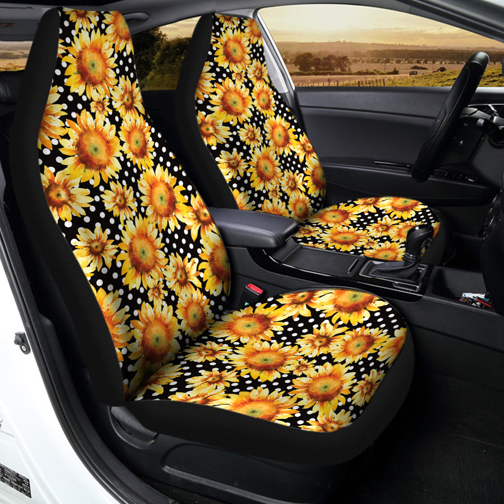 Watercolor Polka Dot Sunflower Print Universal Fit Car Seat Covers