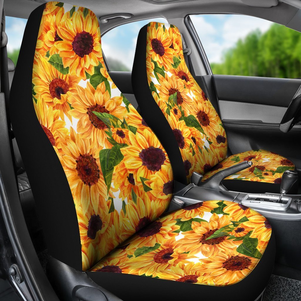 Watercolor Sunflower Pattern Print Universal Fit Car Seat Covers