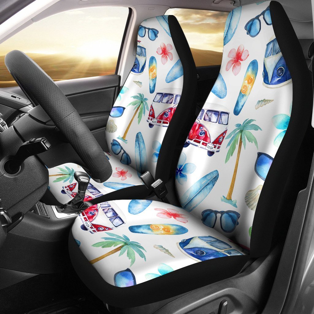 Watercolor Surfing Pattern Print Universal Fit Car Seat Covers