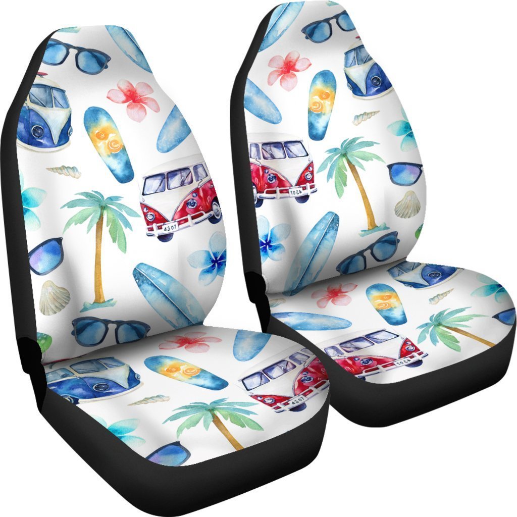 Watercolor Surfing Pattern Print Universal Fit Car Seat Covers