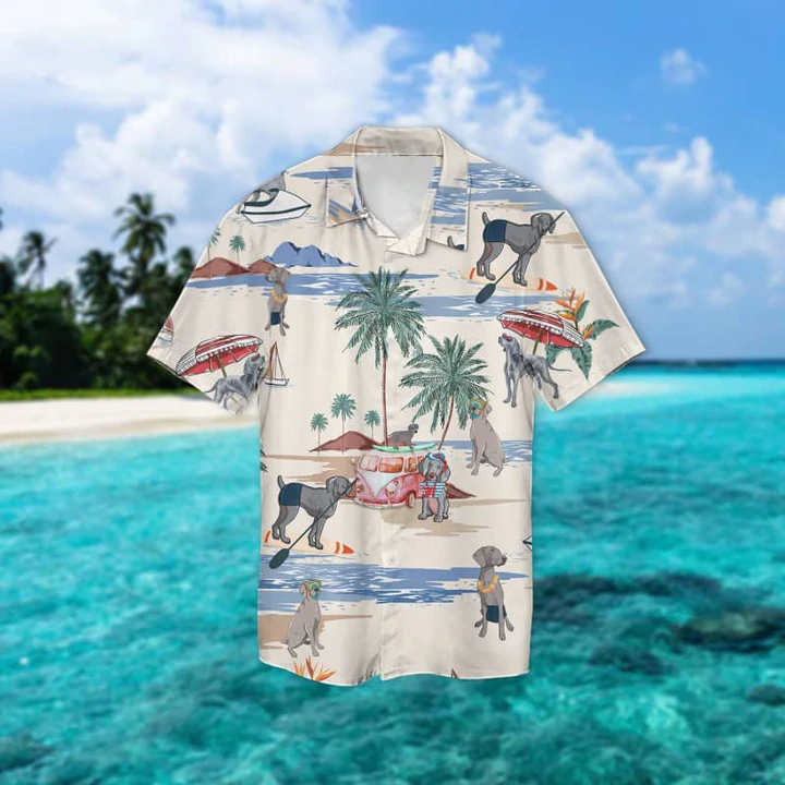 Weimaraner Summer Beach Hawaiian Shirt/ Hawaiian Shirts for Men Short Sleeve Aloha Beach Shirt
