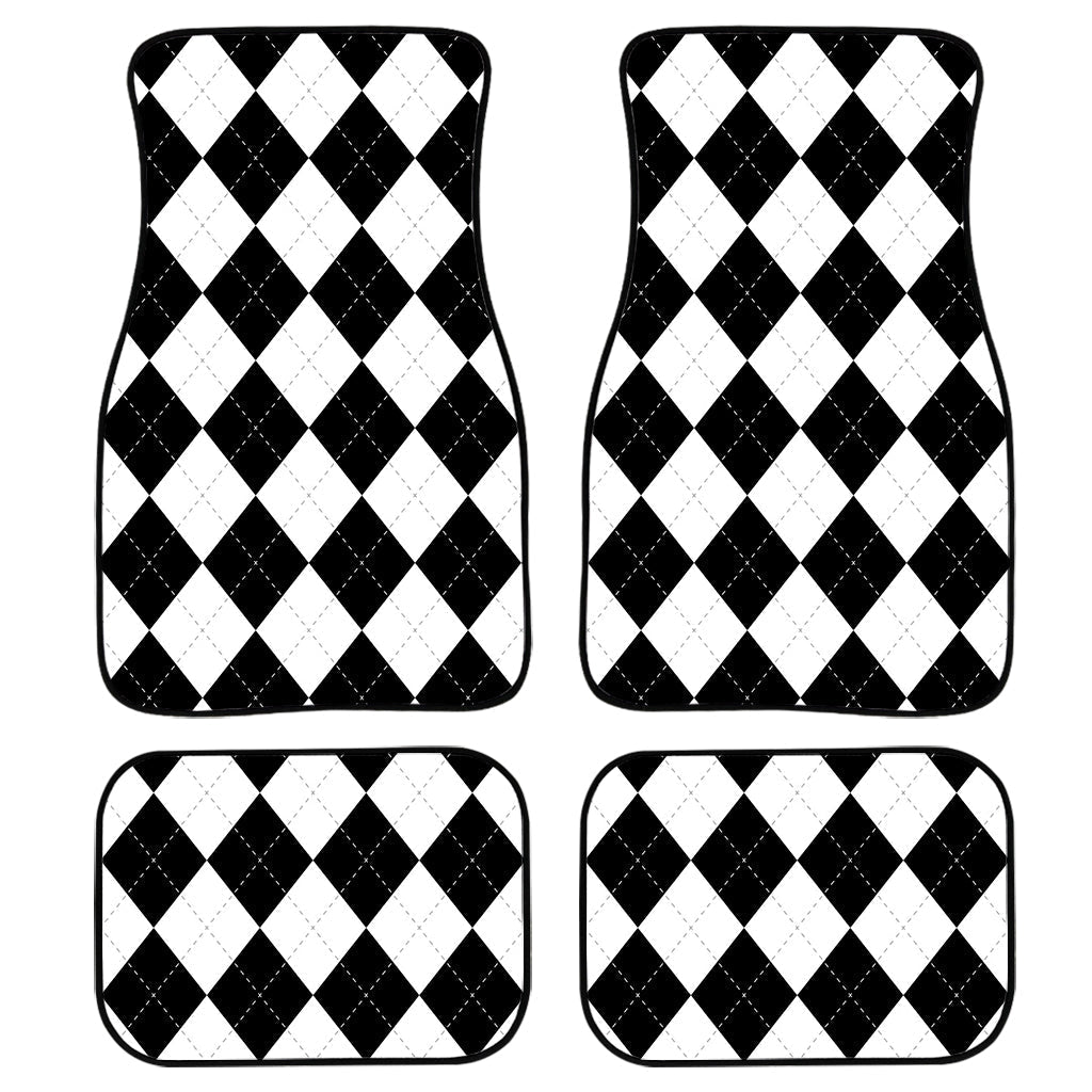 White And Black Argyle Pattern Print Front And Back Car Floor Mats/ Front Car Mat