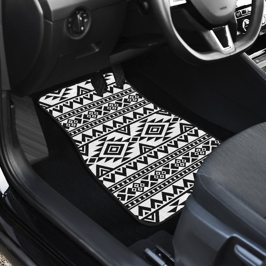 White And Black Aztec Pattern Print Front And Back Car Floor Mats/ Front Car Mat