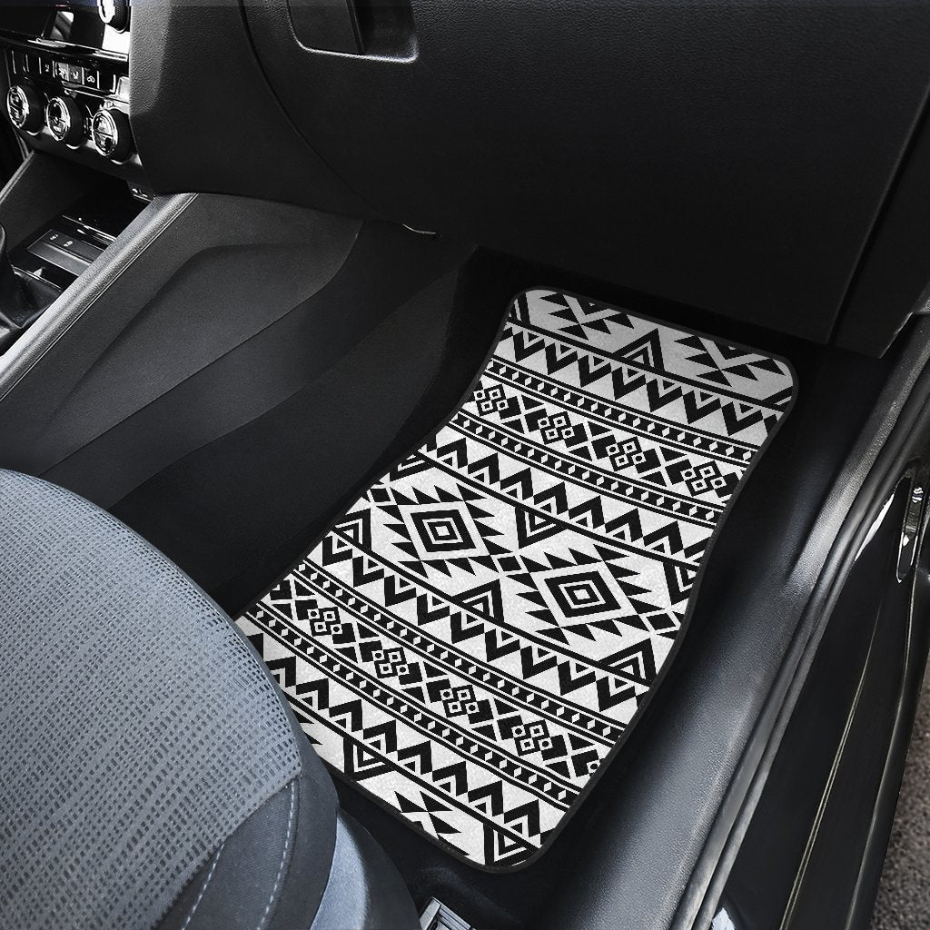 White And Black Aztec Pattern Print Front And Back Car Floor Mats/ Front Car Mat