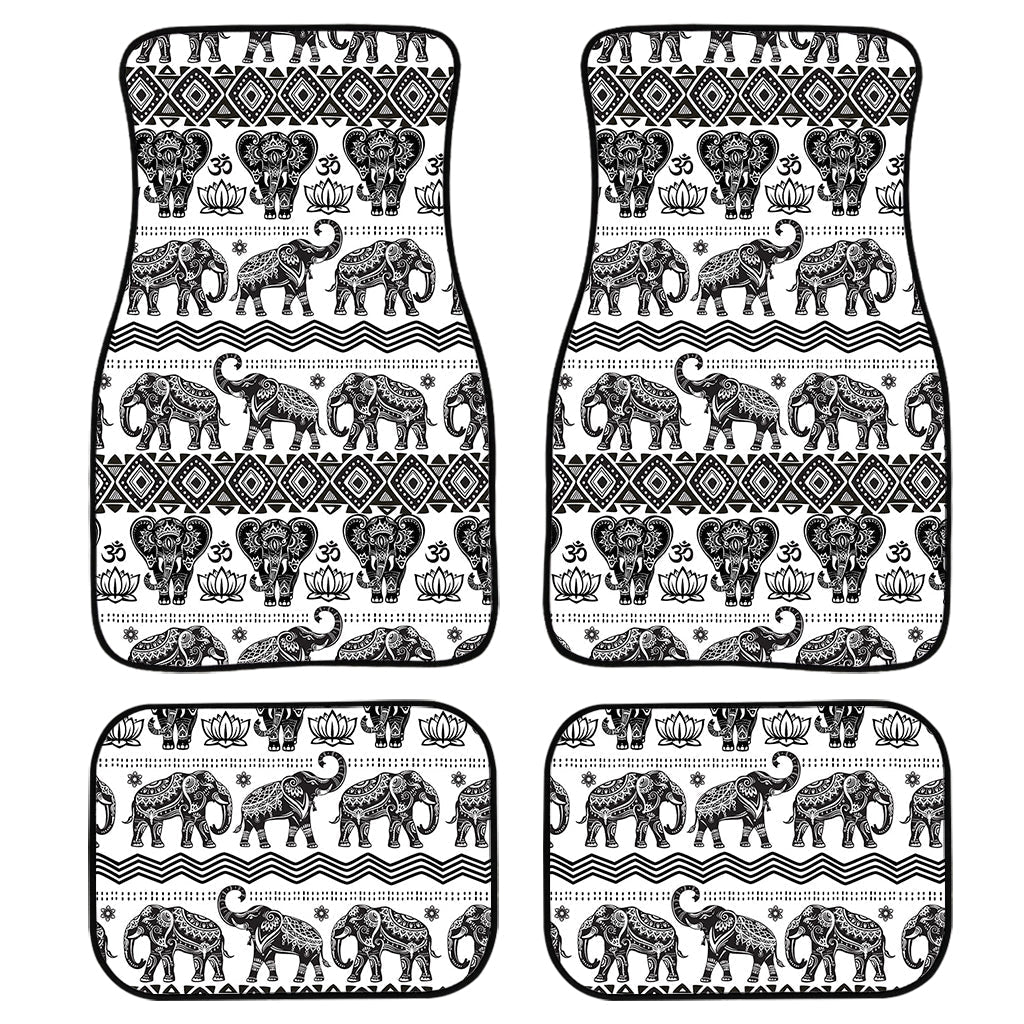 White And Black Indian Elephant Print Front And Back Car Floor Mats/ Front Car Mat