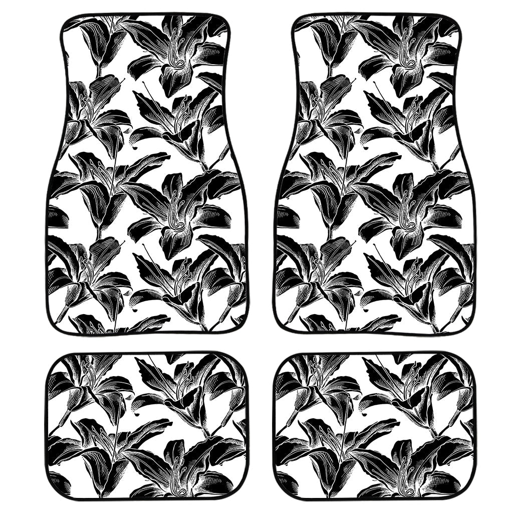 White And Black Lily Pattern Print Front And Back Car Floor Mats/ Front Car Mat