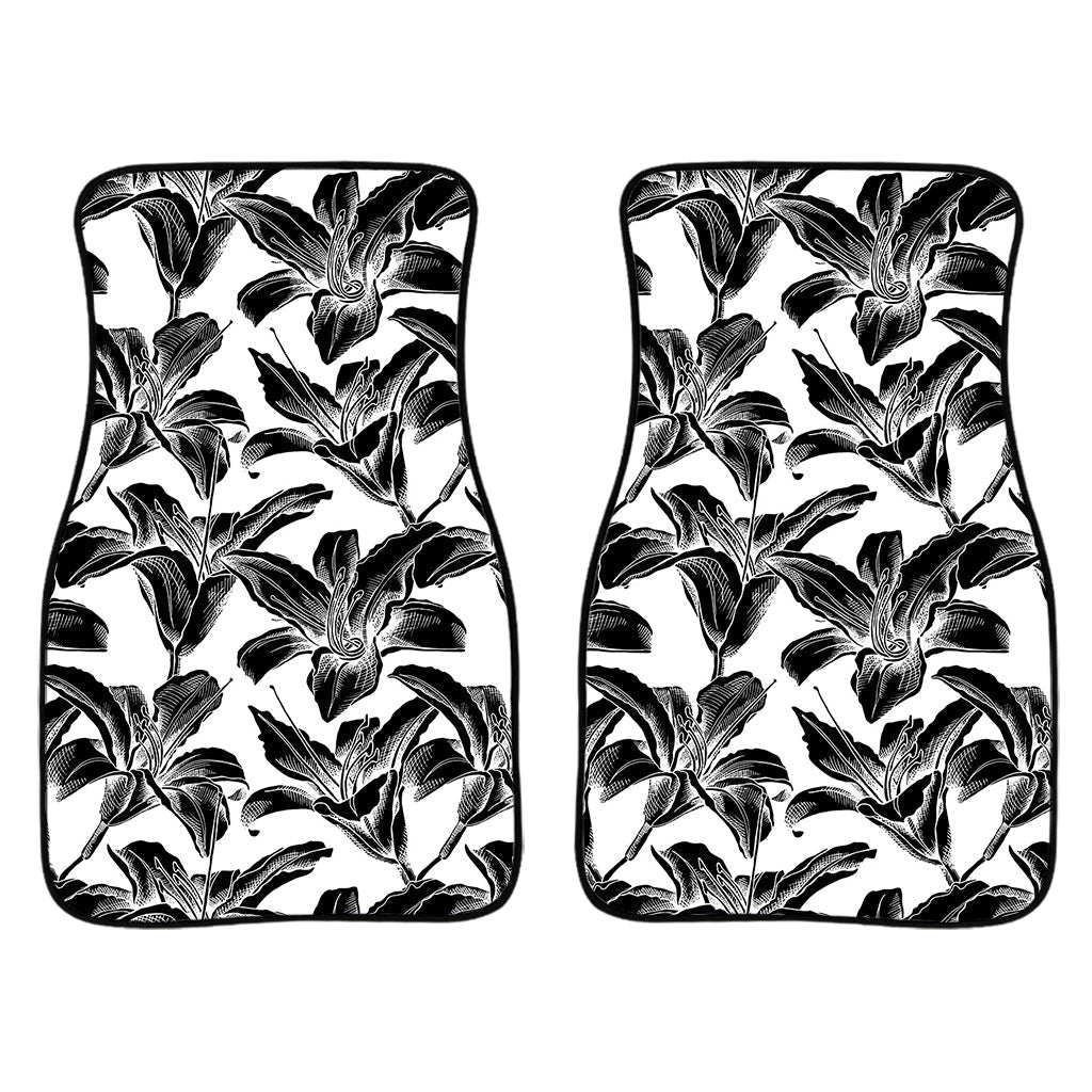 White And Black Lily Pattern Print Front And Back Car Floor Mats/ Front Car Mat