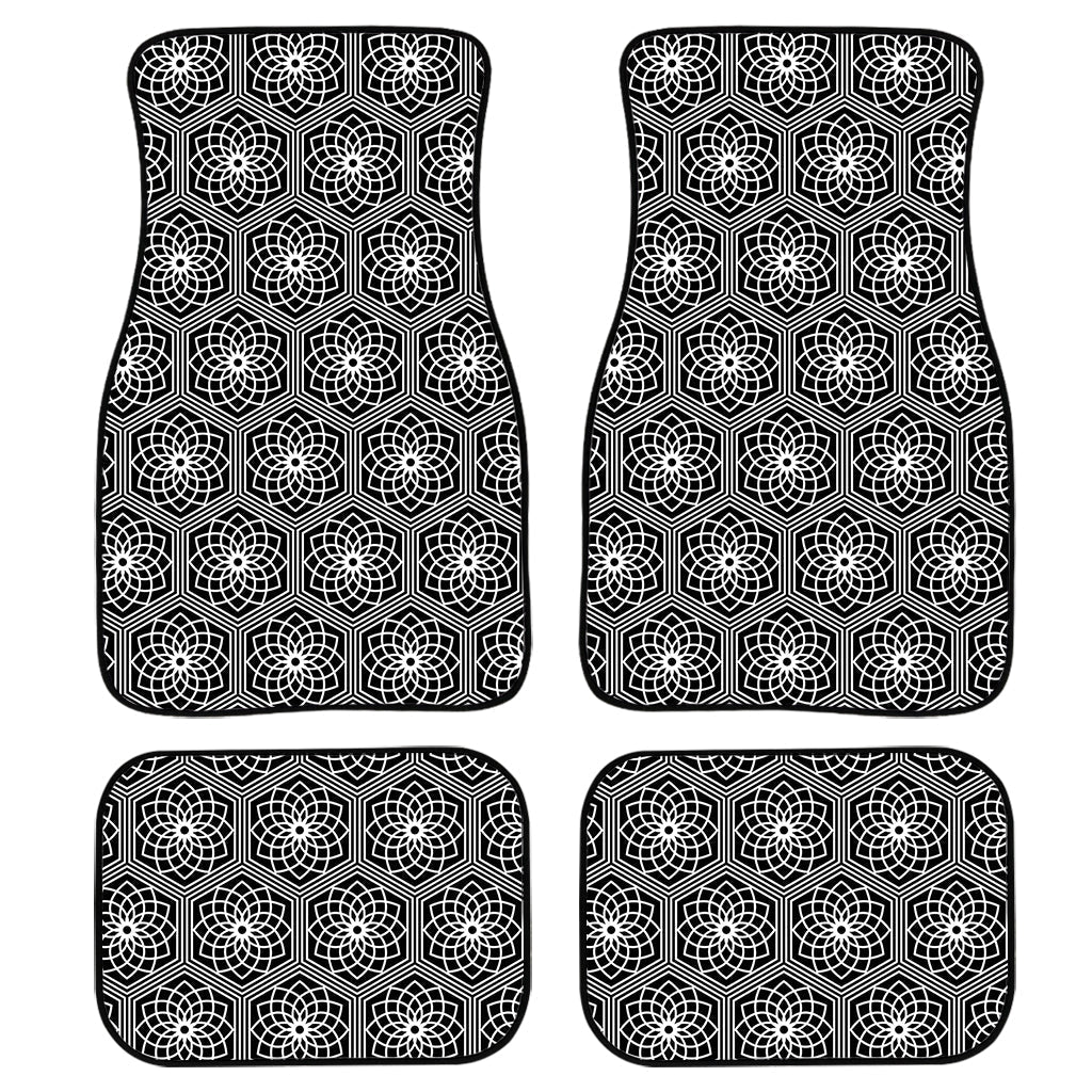 White And Black Lotus Pattern Print Front And Back Car Floor Mats/ Front Car Mat