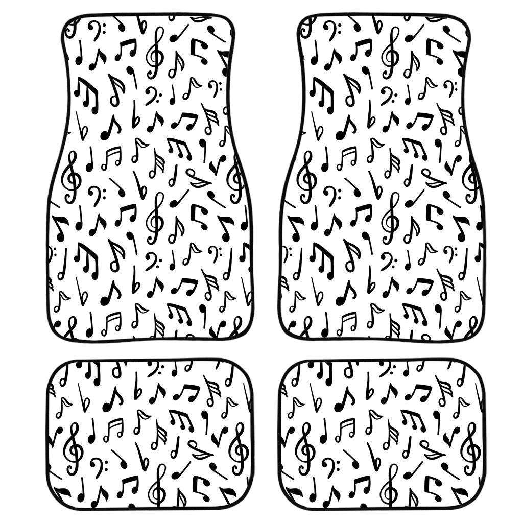 White And Black Music Note Pattern Print Front And Back Car Floor Mats/ Front Car Mat
