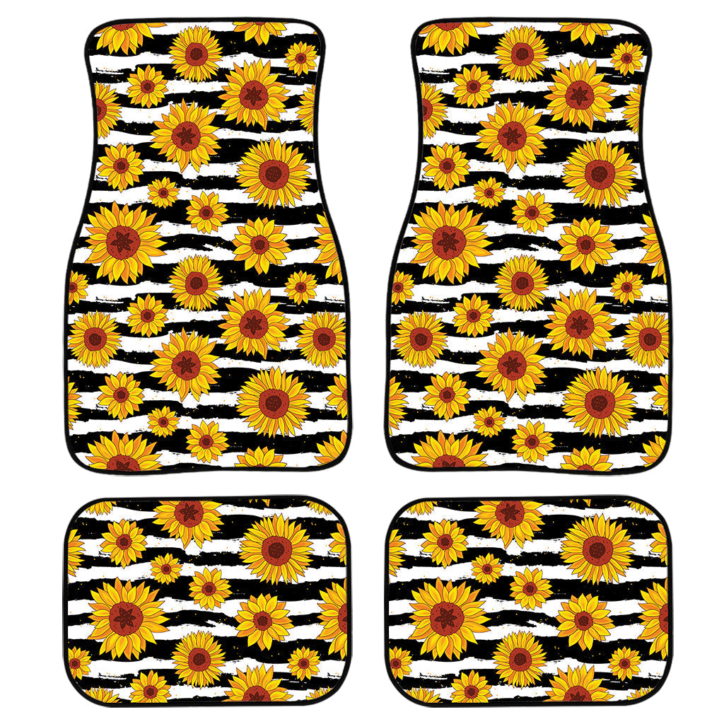 White And Black Stripe Sunflower Print Front And Back Car Floor Mats/ Front Car Mat
