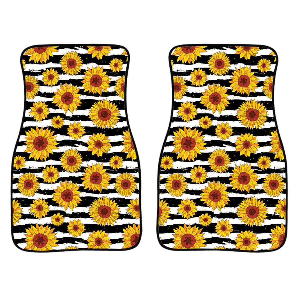 White And Black Stripe Sunflower Print Front And Back Car Floor Mats/ Front Car Mat